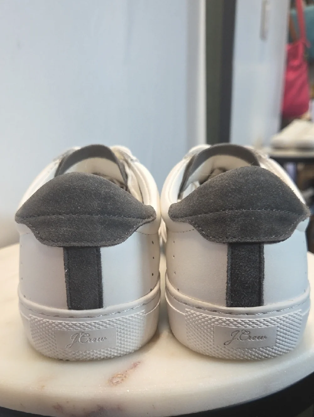 J. Crew White Leather Low-Top Saturday Sneakers With Gray Heel Size 9